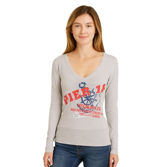 Graphic Long Sleeve Sheer Back Top - Picture 1 of 6